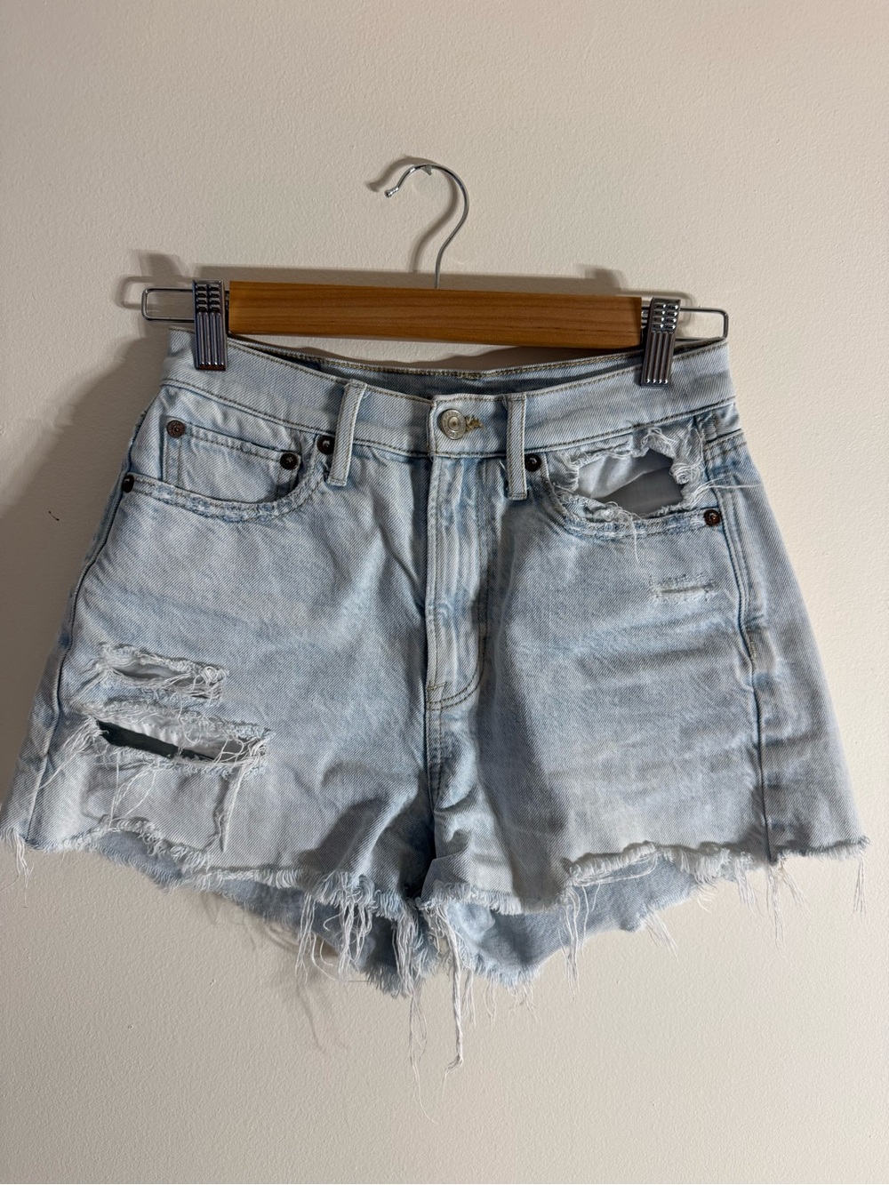 American Eagle Distressed Light Wash Jean Highest Rise 90s Boyfriend Shorts